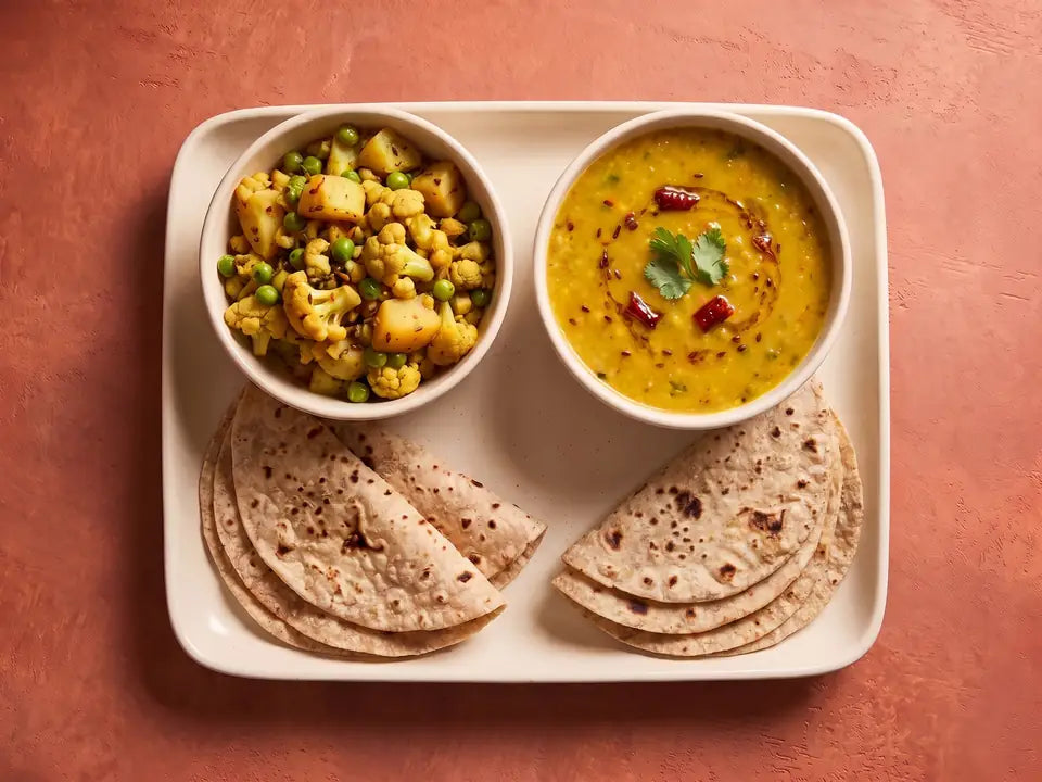 6 rotis with dal and sabzi